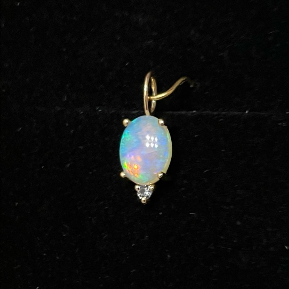 WWAKE Large Opal Duo Charm.  NEW in original box.  Natural Opal/sapphire/14K yg